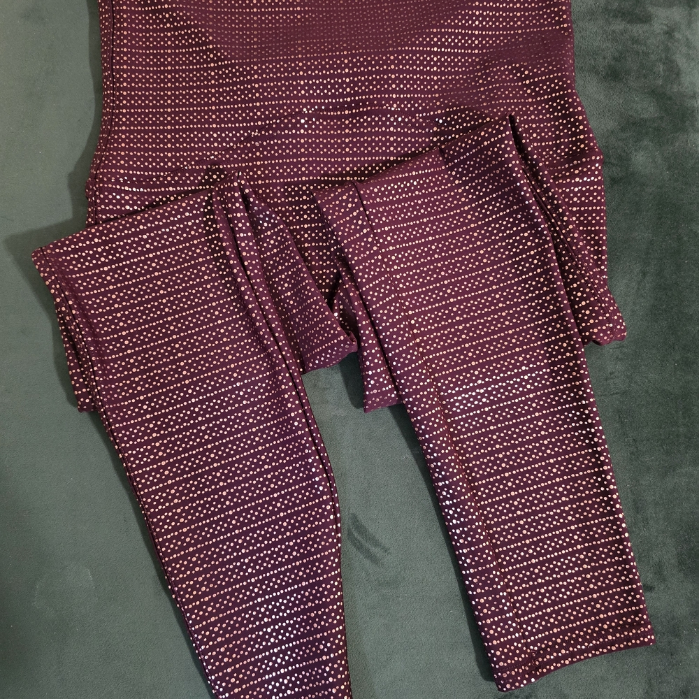 SPANX Maroon and White Striped Leggings